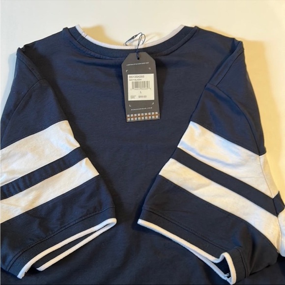 Ben Sherman Large Tee Shirt Crew Patch Pocket Blue White Stripe Navy Blue NWT - Picture 9 of 11